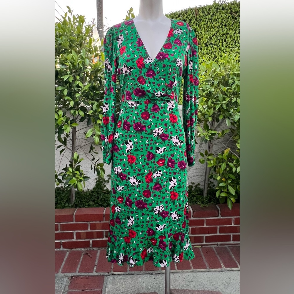 ba&sh Green Floral Long Sleeve Floral Print Dress